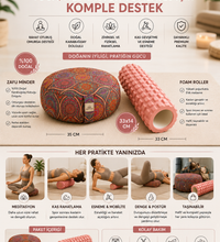 Zafu Meditasyon Minderi Karabuğday Dolgulu + Foam Roller Masaj Silindiri Yoga Pilates Seti