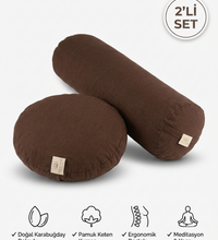 Zafu Meditasyon Minderi ve Yoga Bolster Seti Karabuğday Dolgulu Pamuk Keten Meditasyon Yastığı