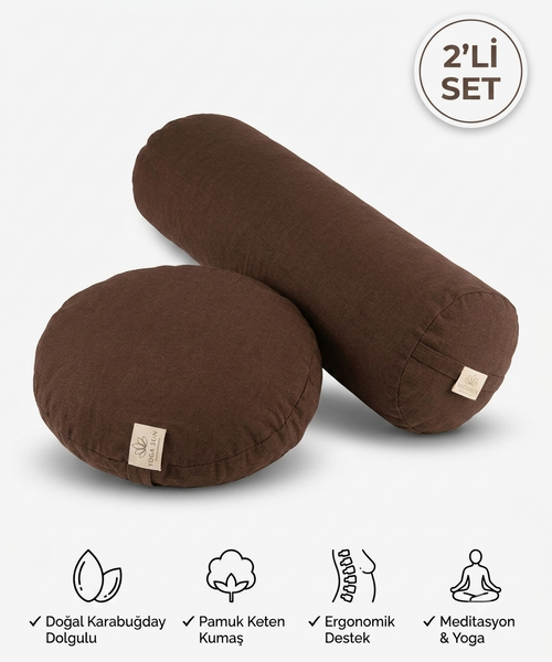 Zafu Meditasyon Minderi ve Yoga Bolster Seti Karabuğday Dolgulu Pamuk Keten Meditasyon Yastığı