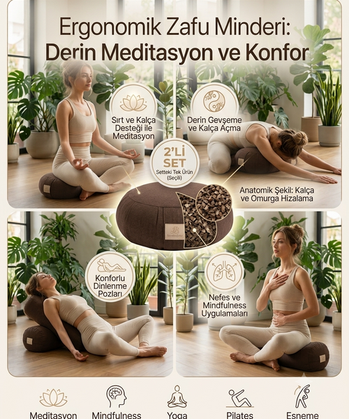 Zafu Meditasyon Minderi ve Yoga Bolster Seti Karabuğday Dolgulu Pamuk Keten Meditasyon Yastığı