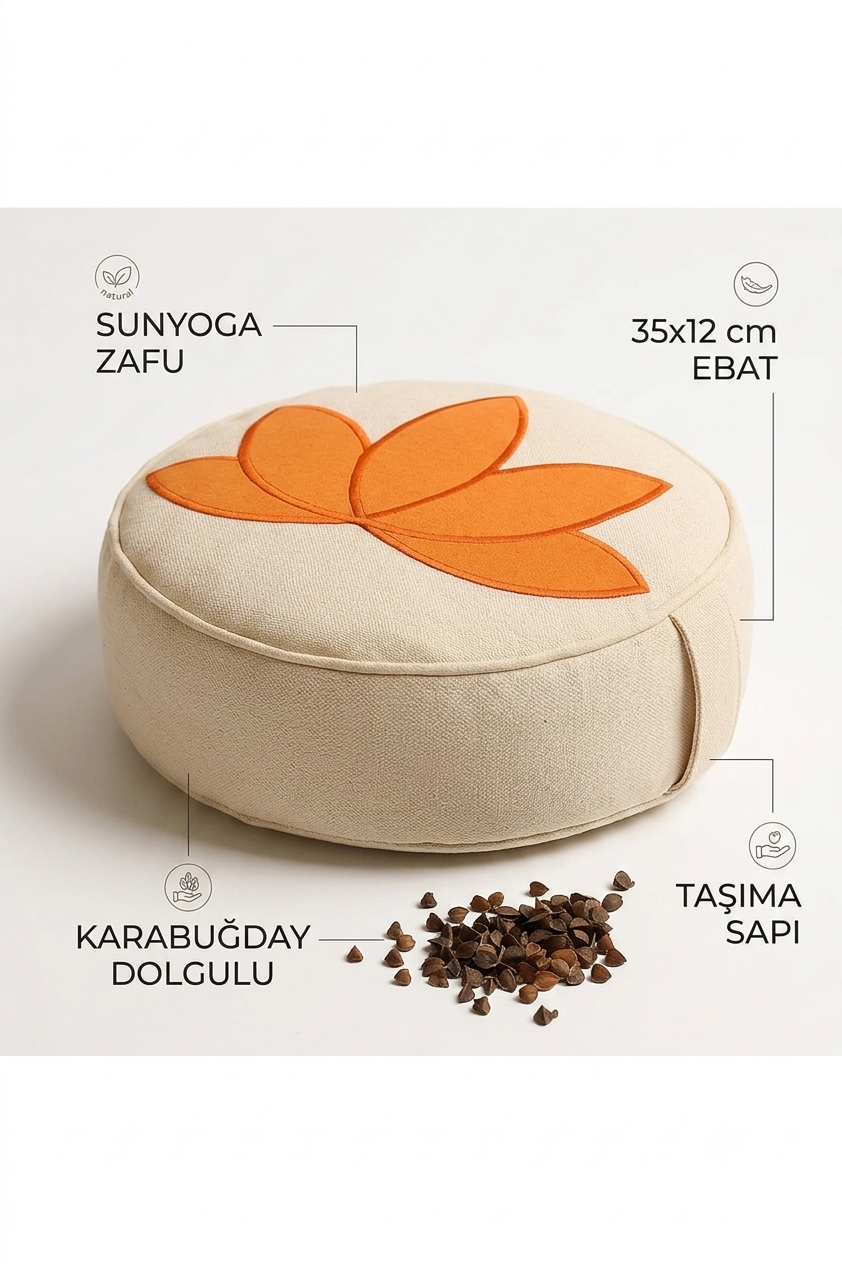 Karabuğday Dolgulu Bej Turuncu Lotus Zafu Meditasyon Minderi