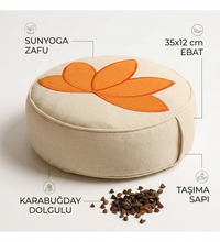 Karabuğday Dolgulu Bej Turuncu Lotus Zafu Meditasyon Minderi