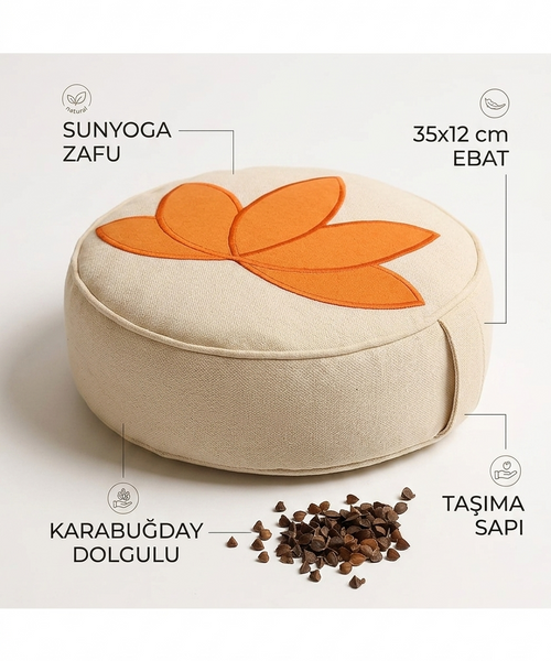 Karabuğday Dolgulu Bej Turuncu Lotus Zafu Meditasyon Minderi