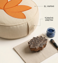Karabuğday Dolgulu Bej Turuncu Lotus Zafu Meditasyon Minderi