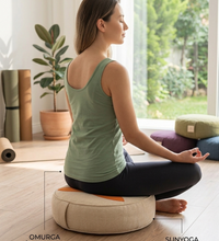 Karabuğday Dolgulu Bej Turuncu Lotus Zafu Meditasyon Minderi