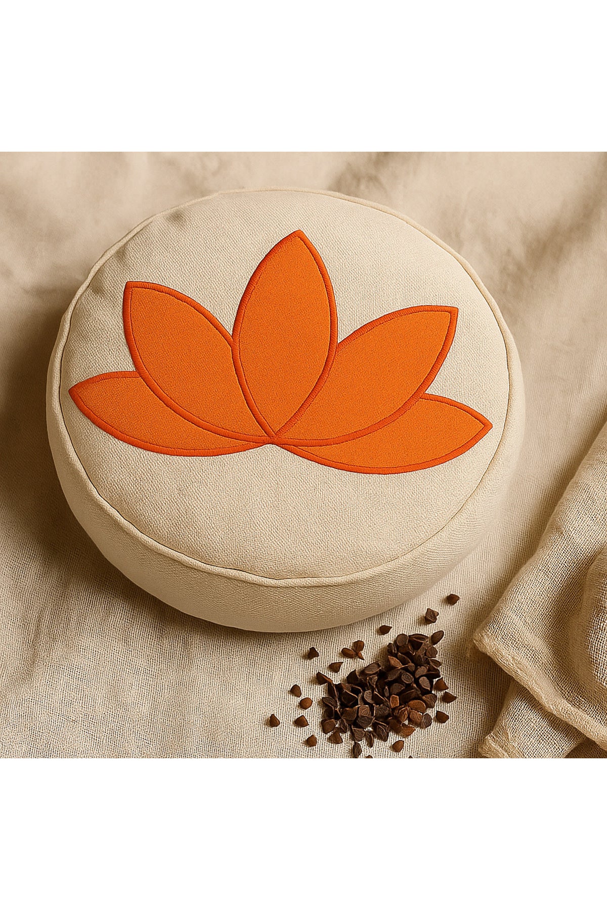 Zafu Yoga Meditasyon Minderi Karabuğday Kabuğu Dolgulu lotus çiçeği turuncu