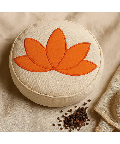 Zafu Yoga Meditasyon Minderi Karabuğday Kabuğu Dolgulu lotus çiçeği turuncu
